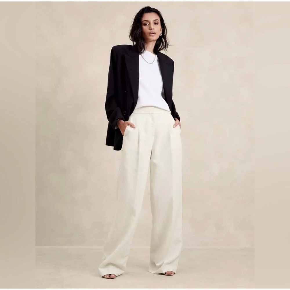 Banana Republic Wide Leg Pants Trousers Vanilla White XL Elastic Back Waist